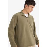 DeFacto Relax Fit Yarım Fermuarlı Polar Sweatshirt, L, F0448AX25AU, Haki-KH401, erkek
