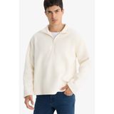 DeFacto Relax Fit Yarım Fermuarlı Polar Sweatshirt, S, F0448AX25AU, Ekru-ER140, erkek