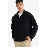 Defacto Relax Fit Yarım Fermuarlı Polar Sweatshirt, Xl, F0448AX, Black, Erkek, Siyah