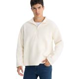 DeFacto Relax Fit Yarım Fermuarlı Polar Sweatshirt, XL, F0448AX25AU, Ekru-ER140, erkek
