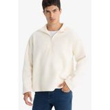 DeFacto Relax Fit Yarım Fermuarlı Polar Sweatshirt, XS, F0448AX25AU, Ekru-ER140, erkek