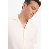 DeFacto Relax Fit Yazlık Apaş Yaka Pamuklu Kısa Kollu Gömlek, M, B4130AX25SP, Ekru-ER225, Erkek