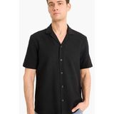 DeFacto Relax Fit Yazlık Apaş Yaka Pamuklu Kısa Kollu Siyah Gömlek, M, B4130AX25SP, Siyah-BK81, Erkek