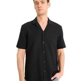 DeFacto Relax Fit Yazlık Apaş Yaka Pamuklu Kısa Kollu Siyah Gömlek, S, B4130AX25SP, Siyah-BK81, Erkek