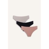 DeFacto Ribana 3'lü Slip Külot, XL, H0160AX26SP, Siyah-BK81, kadın