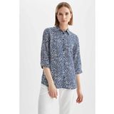 DeFacto S6109AZ20AU Indıgo Desenli Slim Fit Uzun Kollu Erkek Gömlek