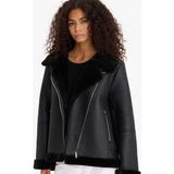 DeFacto Sıcak Tutan Regular Fit Suni Kürk Astarlı Fermuarlı Suni Deri Ceket Mont F1822AX25WN - Siyah-BK27 - Dropsuz - XL