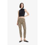 Defacto Sigaret Normal Bel Leopar Desenli Düz Paça Saten Pantolon, 40, J8741AZ25WN, Bej, Kadın