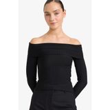 DeFacto Slim Fit Açık Omuz Uzun Kollu Tişört, XL, G8005AX25WN, Siyah-BK81, Kadın