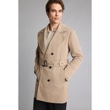 DeFacto Slim Fit Astarlı Düğmeli Cepli Kemerli Uzun Trençkot D5528AX26AU - Bej-BG716