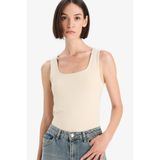 Defacto Slim Fit Basic Düz Kare Yaka Atlet, 3XL, C2622AX25AU, Bej, Kadın