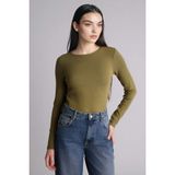 DeFacto Slim Fit Basic Modal Tişört Haki, M, G8256AX26SP, Haki-KH463, Kadın