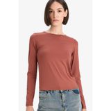 DeFacto Slim Fit Basic Uzun Kollu Tişört Bordo, 2XL, D3756AX25AU, Bordo-BR228, Kadın