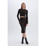 DeFacto Slim Fit Basic Yırtmaçlı Triko Midi Etek A2058AX24AU - Antrasit-AR227