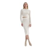 DeFacto Slim Fit Basıc Yırtmaçlı Triko Midi Etek, M, A2058AX24AU, Bej-BG303, Kadın