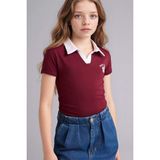 DeFacto Slim Fit Baskılı Polo Tişört Kız Çocuk G1001A826SM - Bordo-BR115 - 5 - 6 Yaş