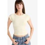 DeFacto Slim Fit Bisiklet Yaka Basic Düz Modal Kısa Kollu Tişört, XS, F0685AX25AU, Sarı, Kadın