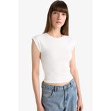 DeFacto Slim Fit Bisiklet Yaka Basic Düz Modal Kısa Kollu Tişört, XXL, F0685AX25AU, Ekru, Kadın