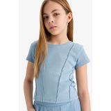 DeFacto Slim Fit Bisiklet Yaka Basic Ribana Kısa Kollu Tişört Kız Çocuk C0104A825SM