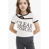 DeFacto Slim Fit Bisiklet Yaka Baskılı Fitilli Kaşkorse Kısa Kollu Tişört Kız Çocuk, 11-12 Yaş, E1830A825SM, Ekru-ER85, Kız çocuk