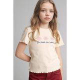 DeFacto Slim Fit Bisiklet Yaka Baskılı Fitilli Kısa Kollu Tişört Kız Çocuk B6689A826SM - Ekru-ER98 - 9 - 10 Yaş