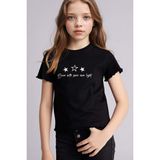 DeFacto Slim Fit Bisiklet Yaka Baskılı Fitilli Kısa Kollu Tişört Kız Çocuk B6689A826SM - Siyah-BK81 - 9 - 10 Yaş