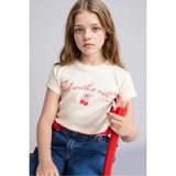 DeFacto Slim Fit Bisiklet Yaka Baskılı Kısa Kollu Ekru Tişört Kız Çocuk G1781A826SM - Ekru-ER105 - 9 - 10 Yaş