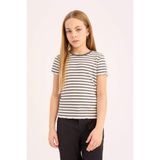 DeFacto Slim Fit Bisiklet Yaka Çizgili Fitilli Kısa Kollu Tişört Kız Çocuk B6692A824SM