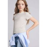 DeFacto Slim Fit Bisiklet Yaka Çizgili Fitilli Kısa Kollu Tişört Kız Çocuk B6692A826SM - Gri-GR449 - 5 - 6 Yaş
