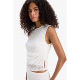 DeFacto Slım Fıt Bisiklet Yaka Dantel Atlet, XL, F7012AX25SM, Ekru-ER105, Kadın