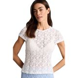 DeFacto Slim Fit Bisiklet Yaka Dantel Kısa Kollu Tişört, L, H5769AX26SP, Ekru-ER105, Kadın