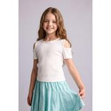 DeFacto Slim Fit Bisiklet Yaka Fitilli Kaşkorse Kısa Kollu Tişört Kız Çocuk H7241A826SM - Ekru-ER105 - 5 - 6 Yaş