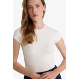 DeFacto Slim Fit Bisiklet Yaka Kısa Kollu Tişört Ekru, XL, G2761AX25AU, Ekru-ER105, Kadın