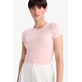 DeFacto Slim Fit Bisiklet Yaka Kısa Kollu Tişört, XL, G2761AX25AU, Pembe-PN638, Kadın