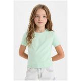 DeFacto Slim Fit Bisiklet Yaka Ribana Basic Kısa Kollu Tişört Kız Çocuk B3054A825SM