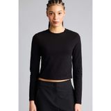 DeFacto Slim Fit Bisiklet Yaka Sporcu Uzun Kollu Tişört, XS, F9087AX26SP, Siyah-BK81, Kadın