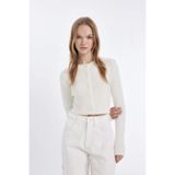 DeFacto Slim Fit Bisiklet Yaka Triko Hırka, 2XS, 3131048, Ekru, Kadın