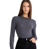 DeFacto Slim Fit Bisiklet Yaka Uzun Kollu Tişört, S, G1074AX25AU, Antrasit-AR58, Kadın
