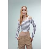 Defacto Slim Fit Çizgili Açık Omuz Kazak B7573AX24SPNV31
