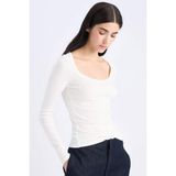 DeFacto Slim Fit Dar Kesim Basic Düz Fitilli Kaşkorse Uzun Kollu Beyaz Tişört E5768AX25SP - Beyaz-WT32
