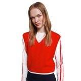 DeFacto Slim Fit Dar Kesim Basic Düz V Yaka Kırmızı Triko Süveter, L, Slim Fit V Yaka Triko Yelek, Kırmızı-RD56, Kadın