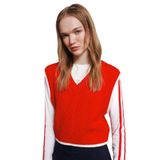 DeFacto Slim Fit Dar Kesim Basic Düz V Yaka Kırmızı Triko Süveter Yelek, S, Slim Fit V Yaka Triko Yelek, Kırmızı-RD56, Kadın
