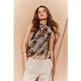 DeFacto Slim Fit Dar Kesim Batik Bisiklet Yaka Tül Kolsuz Bluz E8471AX25SP