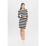 DeFacto Slim Fit Dar Kesim Beli Lastikli Çizgili Mini Triko Etek, M, C7128AX24WN, Siyah-BK27, Kadın