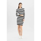 DeFacto Slim Fit Dar Kesim Beli Lastikli Çizgili Mini Triko Etek, S, C7128AX24WN, Siyah-BK27, Kadın