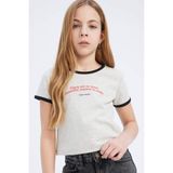 DeFacto Slim Fit Dar Kesim Bisiklet Yaka Baskılı Fitilli Kaşkorse Kısa Kollu Tişört Kız Çocuk E0483A825SP - Gri-GR379 - 8 - 9 Yaş
