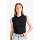 Defacto Slim Fit Dar Kesim Bisiklet Yaka Büzgülü Ribana Atlet, L, F4422AX25SM, Siyah, Kadın