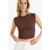 DeFacto Slim Fit Dar Kesim Bisiklet Yaka Büzgülü Ribana Atlet, XXL, F4422AX25AU, Kahve, Kadın