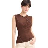DeFacto Slim Fit Dar Kesim Bisiklet Yaka Dantel Detaylı Kolsuz Bluz G4116AX25AU, L Kahve-BN341