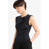 Defacto Slim Fit Dar Kesim Bisiklet Yaka Dantel Detaylı Kolsuz Bluz G4116ax25aubk81 Siyah